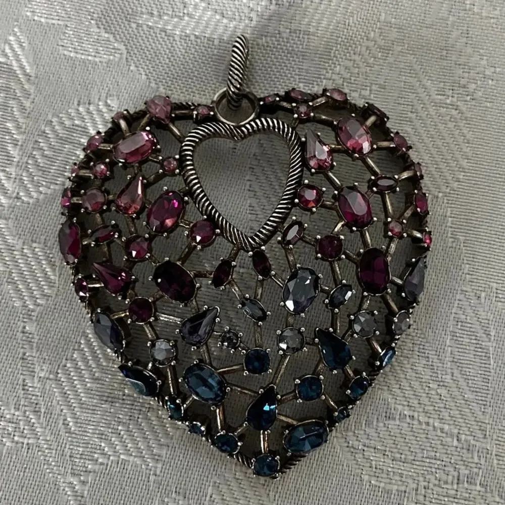 Brighton One Love Crystal Heart Pendant Silver Tone No Chain 2" - Picture 10 of 10